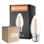 Multipack 10x Ledvance Classic Performance LED Bulb B22d Candle Filament Clear 4W 470lm - 827 Extra Warm White | Replaces 40W